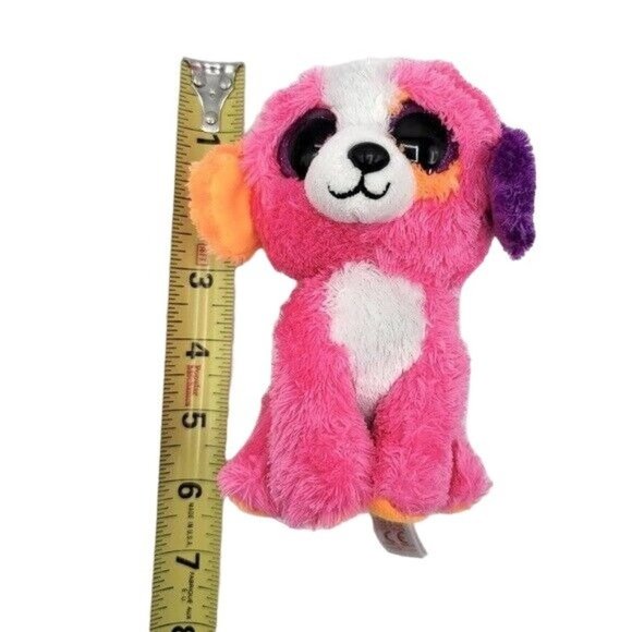 2/$15 Claire's Exclusive Ty Beanie Boos Austin Plush Pink 6.5" Glitter Eyes Dog - Picture 10 of 10